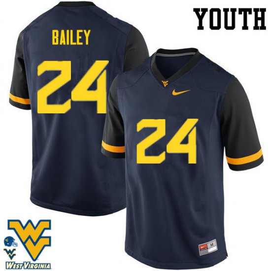 Youth West Virginia Mountaineers NCAA #24 Hakeem Bailey Navy Authentic Nike Stitched College Football Jersey JS15T32MH